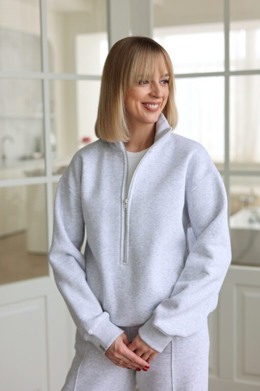 Moteriškas MELANŽINIS PILKAS džemperis POLO