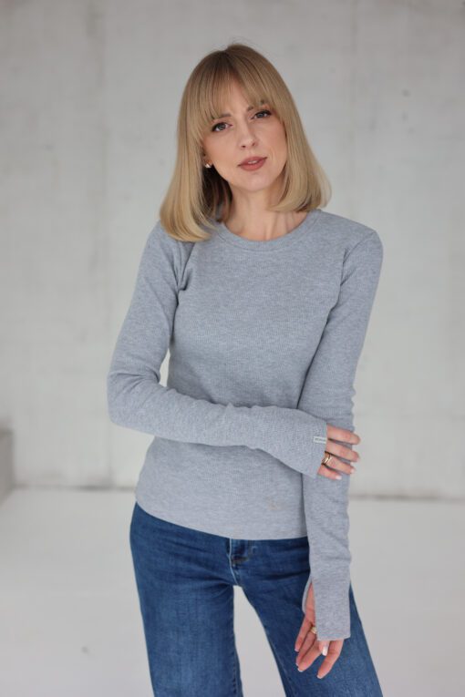 Moteriški ribb trikotažo marškinėliai su skeltukais PILKI