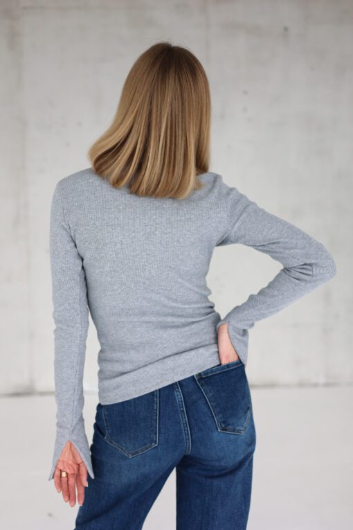 Alternative view of Moteriški ribb trikotažo marškinėliai su skeltukais PILKI