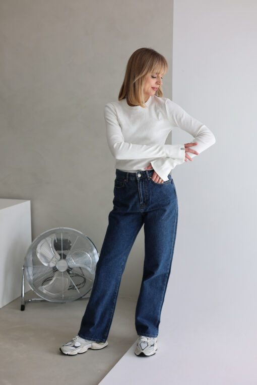 Alternative view of Moteriški ribb trikotažo marškinėliai su skeltukais PIENO BALTUMO